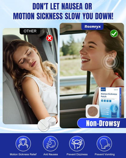 Rosmryx 36 Count Motion Sickness Patches Non-Drowsy, 72h Long-Lasting Sea Sickness Patch for Cruise, Road, Airplane, and Other Travel Essentials, Anti Nausea Patch for Kids and Adults