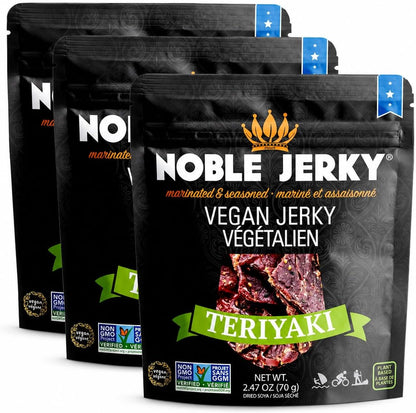 Noble Jerky Vegan Jerky, Teriyaki Flavor, 3 Pack (70g Bags)