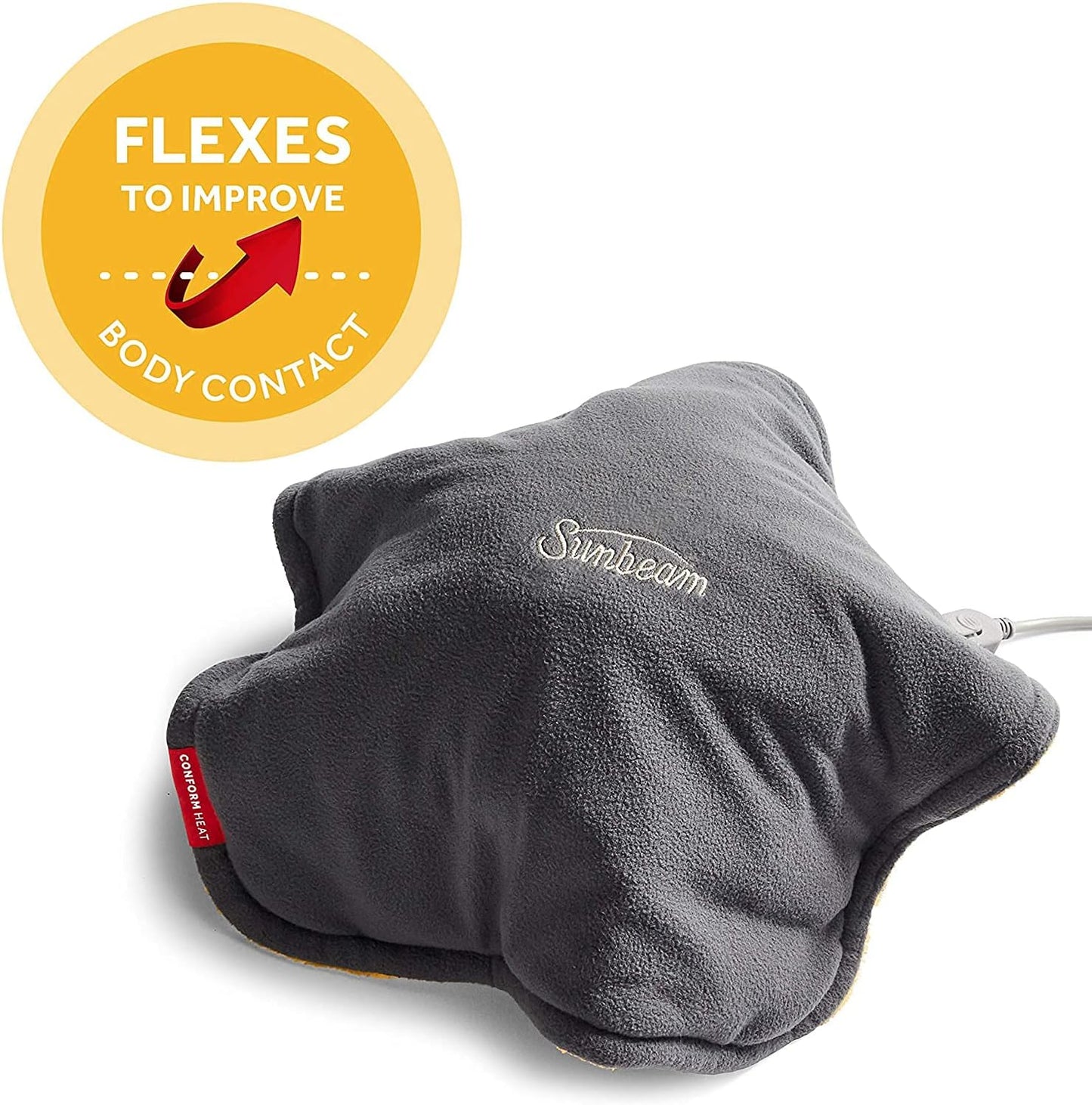 Sunbeam ConformHeat Heating Pad for Pain Relief of Back, Neck and Shoulders, Grey/Yellow - 3 Heating Settings, Auto-Shutoff