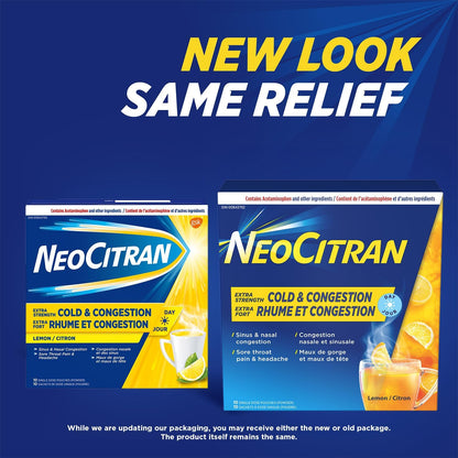 NeoCitran Extra Strength Cold and Congestion for Non-Drowsy Relief, Lemon, 10 Count