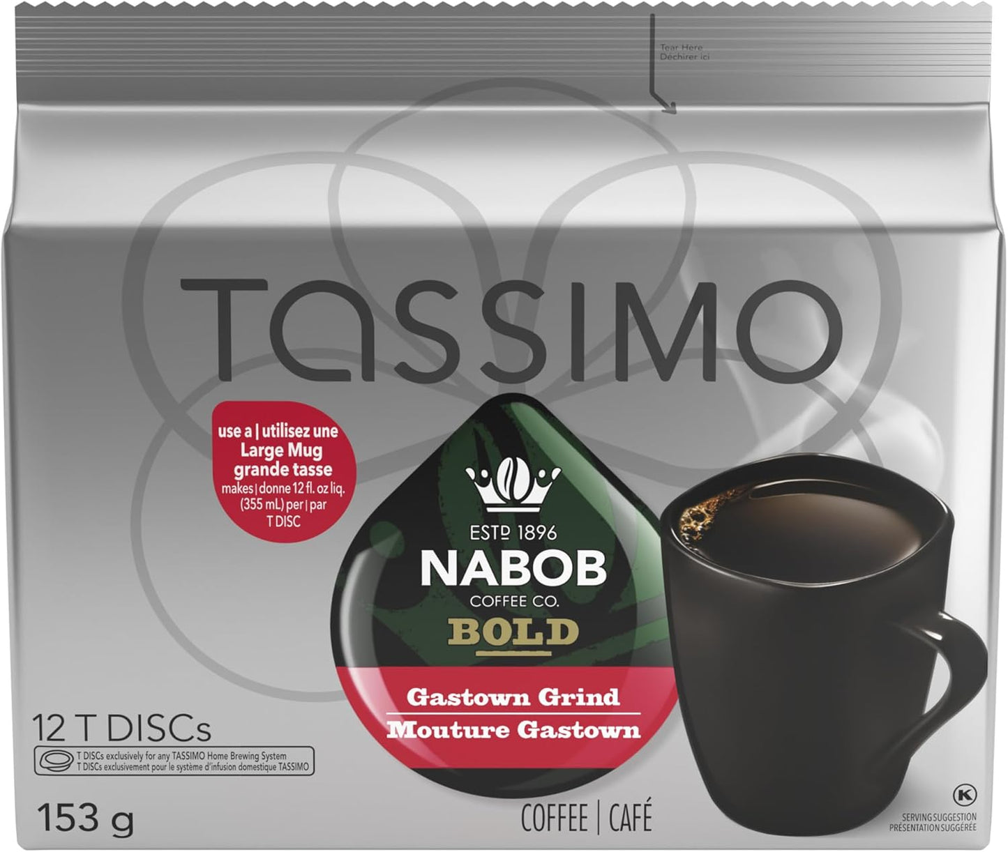 Tassimo Nabob Bold Gastown 研磨咖啡单份 T 盘，12 片装
