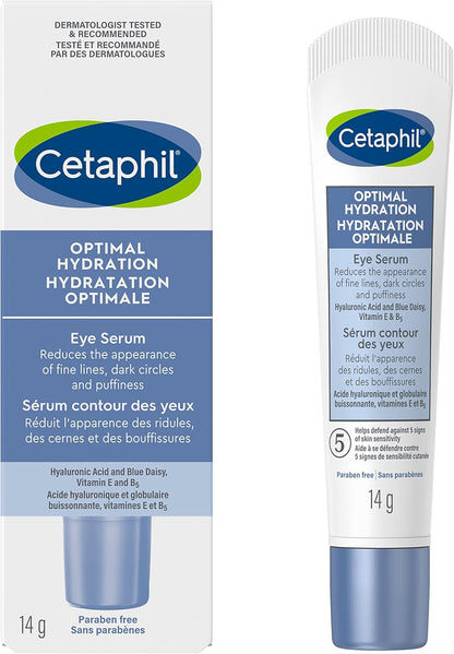Cetaphil 舒缓眼部精华，针对皱纹、黑眼圈和浮肿，以及舒缓亮肤乳液精华（30ml） - 含透明质酸的面部精华