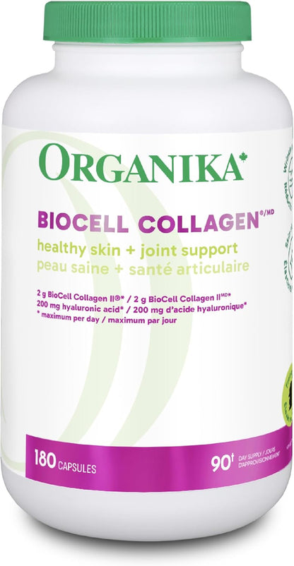Organika Biocell Collagen- Type 2 Collagen, Hyaluronic Acid, Chondroitin Sulfate, Joint Support- 180caps