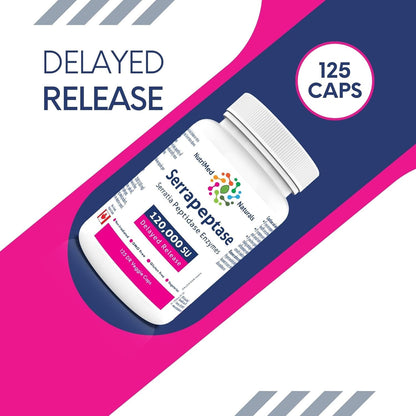 Nutrimed Naturals - Serrapeptase 120000, 125 Capsules 125-Day Supply - High Potency Systemic Enzyme Supplement, Serrapeptase Blend for Optimal Health - 3rd Party Tested - Formulated and Made in Canada