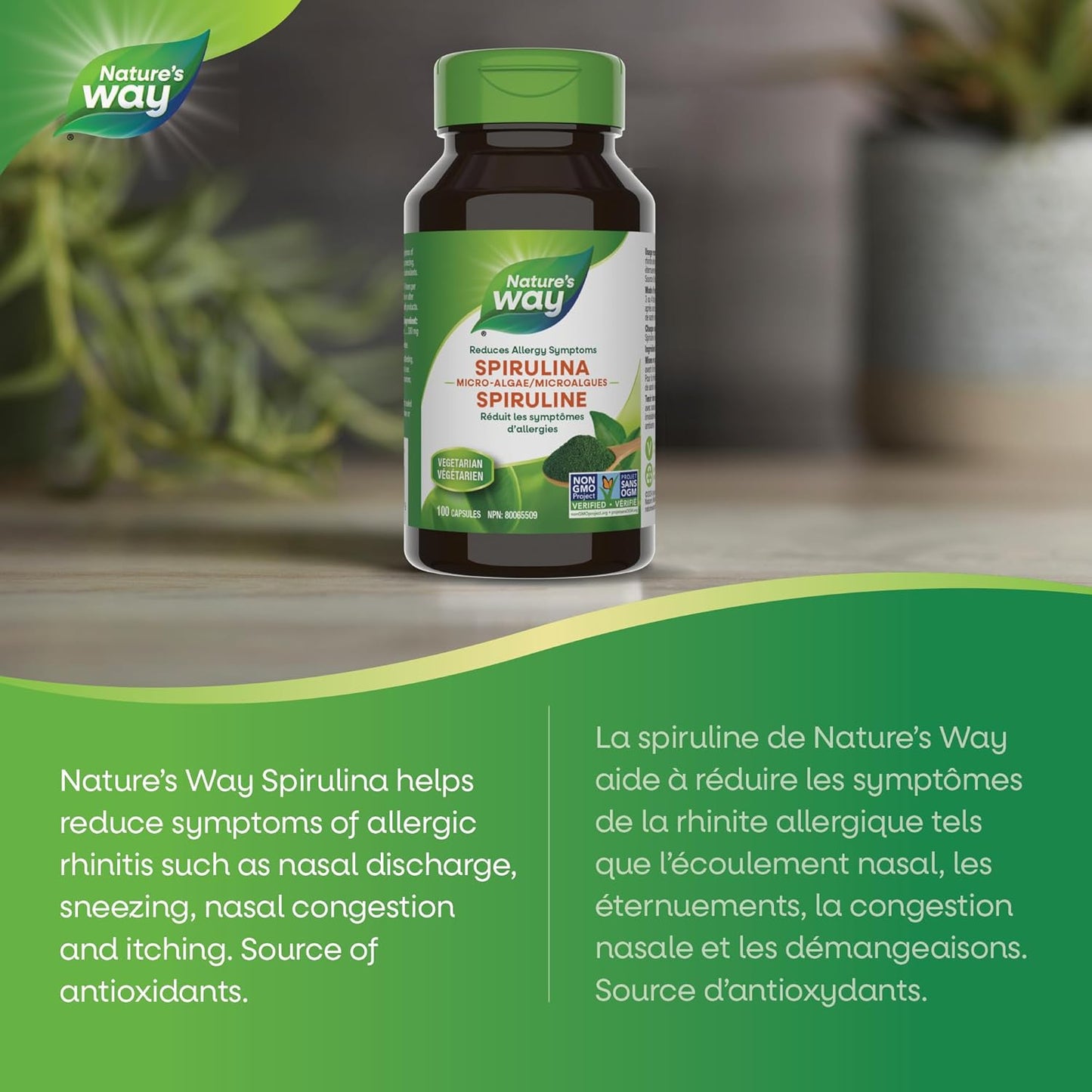 Nature's Way Spirulina, Micro-algae, Reduces Allergy Symptoms, 100 Vegetarian Capsules