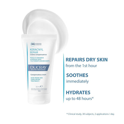 Ducray - Keracnyl Repair - Compensatory Cream - Acne-Prone Skin Using Drying Treatments - 50ml