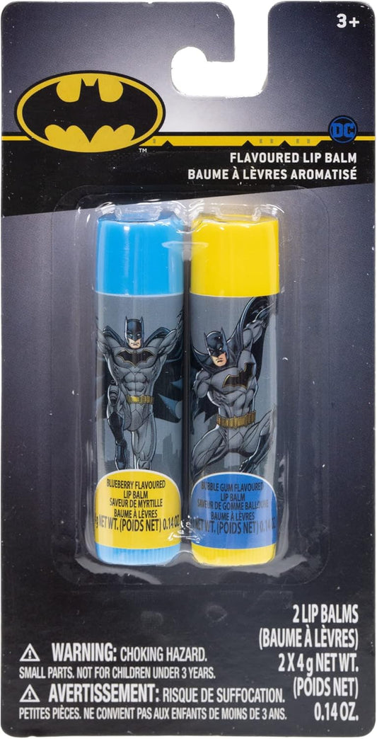 DC Comics – Townley Girl 2 件組無毒可水洗蝙蝠俠印花口味潤唇膏套裝，適合 3 歲以上兒童、青少年女孩，非常適合派對、過夜和化妝