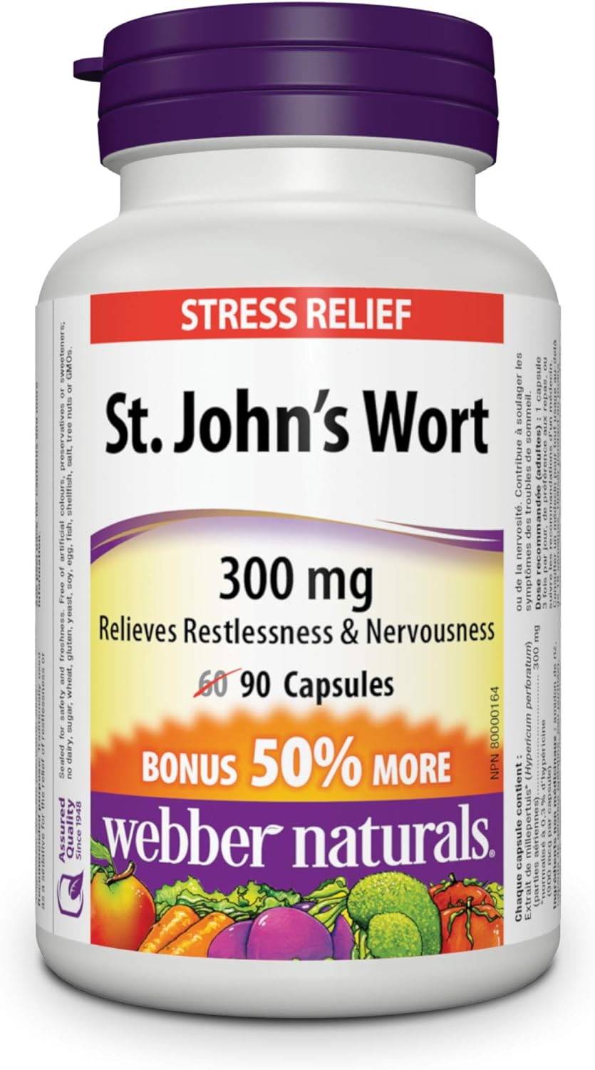 Webber Naturals 圣约翰草提取物胶囊，300 毫克，90 粒，含维生素 E 400 国际单位，120 粒软胶囊，天然维生素 E 来源，具有抗氧化作用