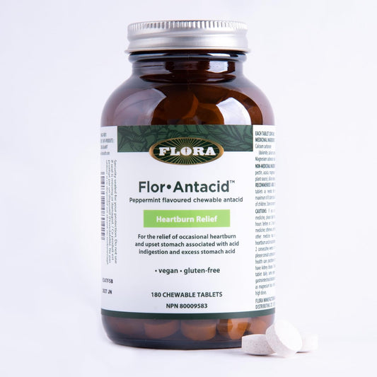 Flora Health Flor-Antacid - 用於緩解偶爾出現的胃灼熱和胃部不適，與消化不良和胃酸過多有關，真正的薄荷油口味，180 片咀嚼片