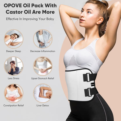 OPOVE Castor Oil Pack Wrap - 2 Pack Organic Cotton Flannel Castor Oil Packs,Reusable Castor Oil Pads Kit for Liver Detox,Fibroids,Thyroid Neck,Stomach(Castor Oil Included)