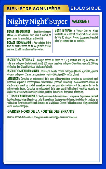 Traditional Medicinals - 有机 Nighty Night Extra 草本茶（6 包）- 天然助眠成分，含缬草、西番莲和柠檬香蜂草 - 共 96 个茶包