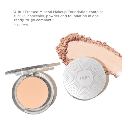 PUR Beauty 4-in-1 Pressed Mineral Makeup Foundation with SPF 15 - Concealer & Finishing Compact Pressed Powder for Face - Buildable Medium to Full Coverage Foundation