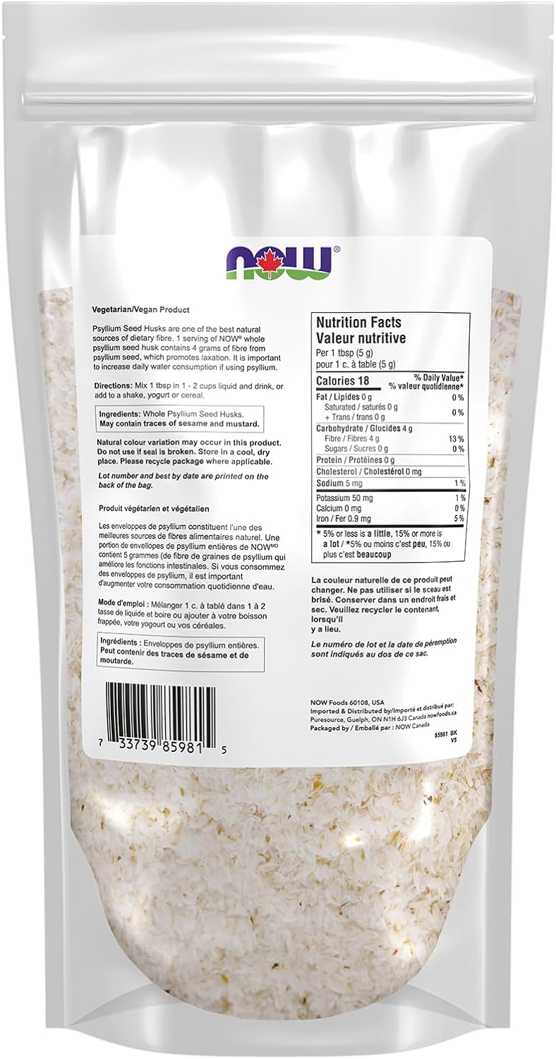 NOW Supplements，全洋车前子壳，非转基因项目验证，可溶性纤维，454克