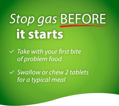 Beano Tablets，消化酶补充剂，缓解胀气 - 60 片 - 有助于缓解腹胀，缓解胃部不适