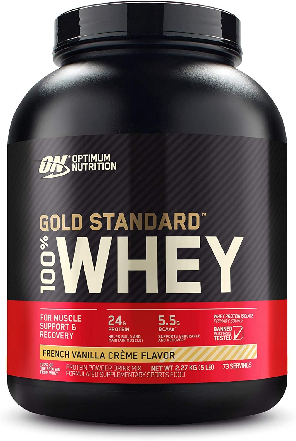 Optimum Nutrition Gold Standard 100% 乳清蛋白粉，法式香草奶油味，2.27 公斤，中號