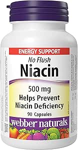 Webber Naturals Niacin 500 mg, 90 Capsules, No Flush, Vitamin B3 Supplement, Supports Energy Production and Metabolism