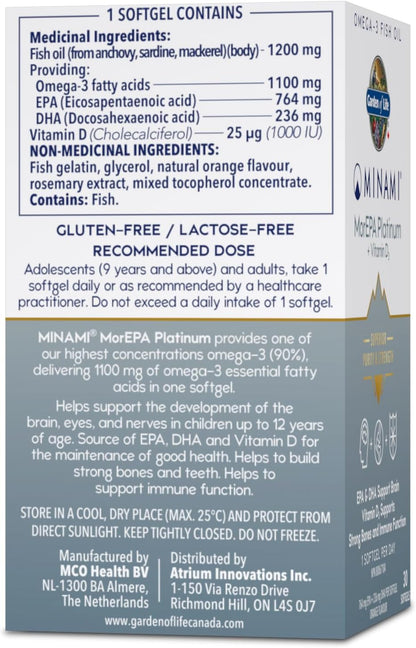 Minami MorEpa Platinum Omega-3 1100mg Softgels, 30 Count, Orange