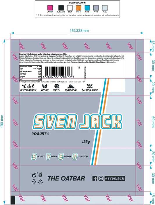 SvenJack Oat Bar Yoghurt - Pack of 20 × 65g - Oatmeal Energy Bar with Creamy Yoghurt Glaze, High‑Fibre, Low‑Sugar, Balanced Snack for Fitness & Wellness