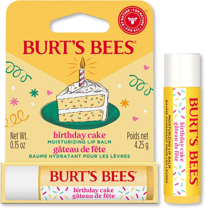 Burt's Bees 100% 天然保湿润唇膏，适用于干裂嘴唇，唇部护理，柔软光滑双唇，1 支装 - 生日蛋糕