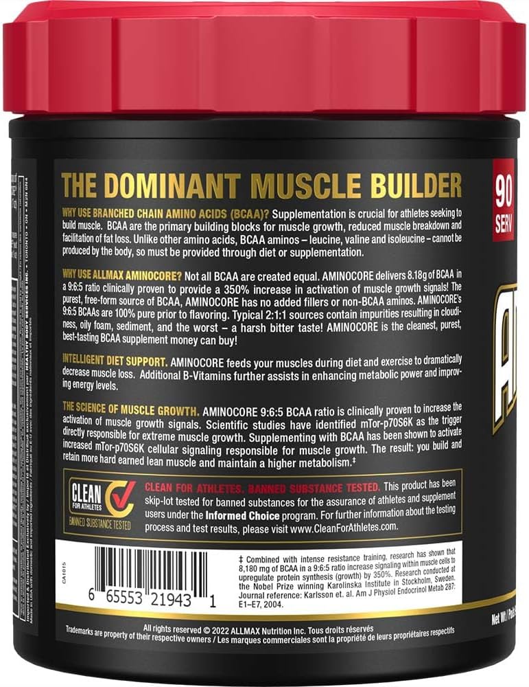 ALLMAX Nutrition Allmax Aminocore 945克粉红柠檬水 - 100% 纯支链氨基酸 - 无麸质 945克粉红柠檬水