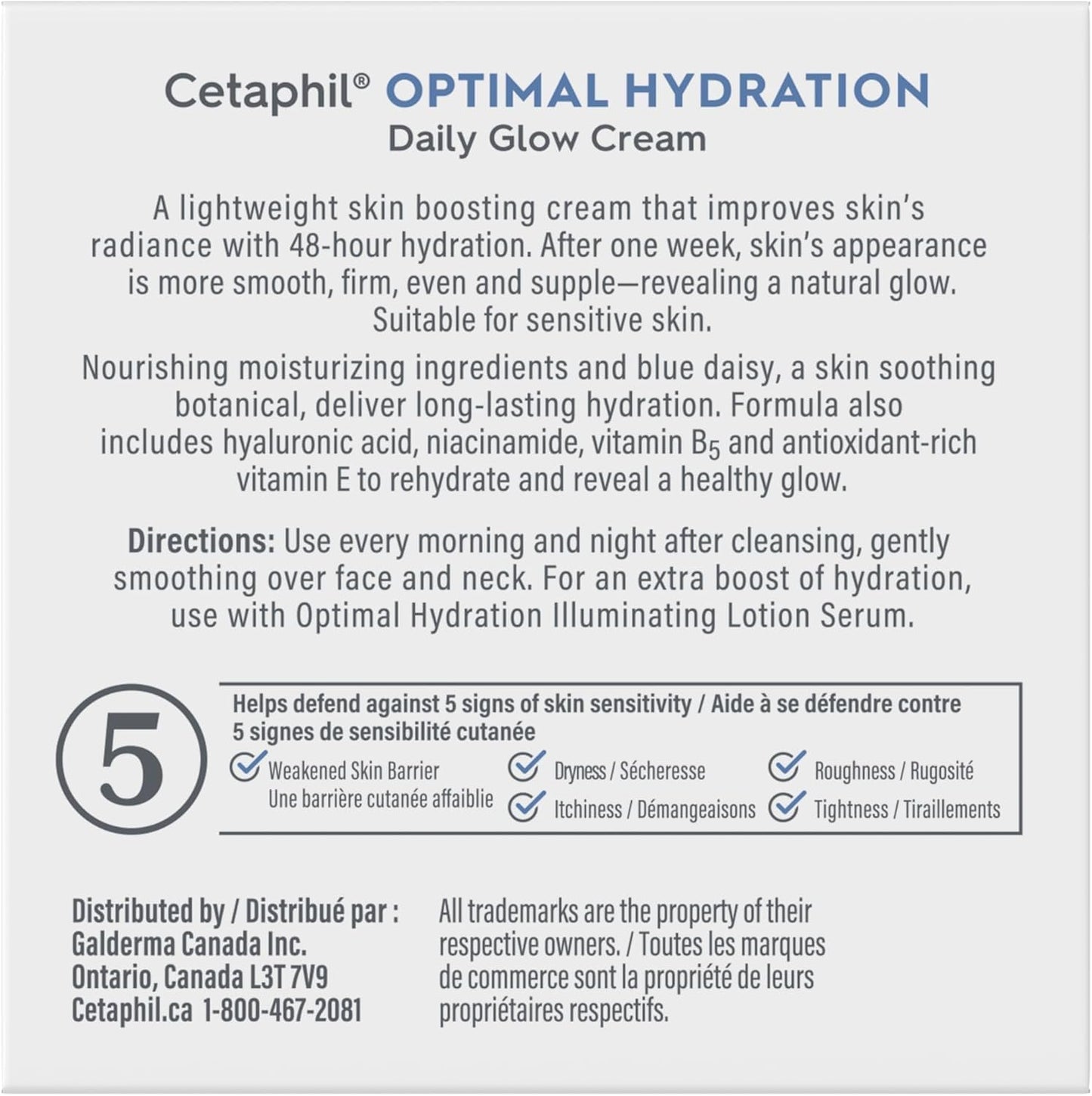 Cetaphil Optimal Hydration Daily Glow Cream for Sensitive, Dry and Dehydrated Skin – 48hr Hydration – with Hyaluronic Acid, Niacinamide, Vitamin E & Vitamin B5 – Dermatologist Recommended, 48g