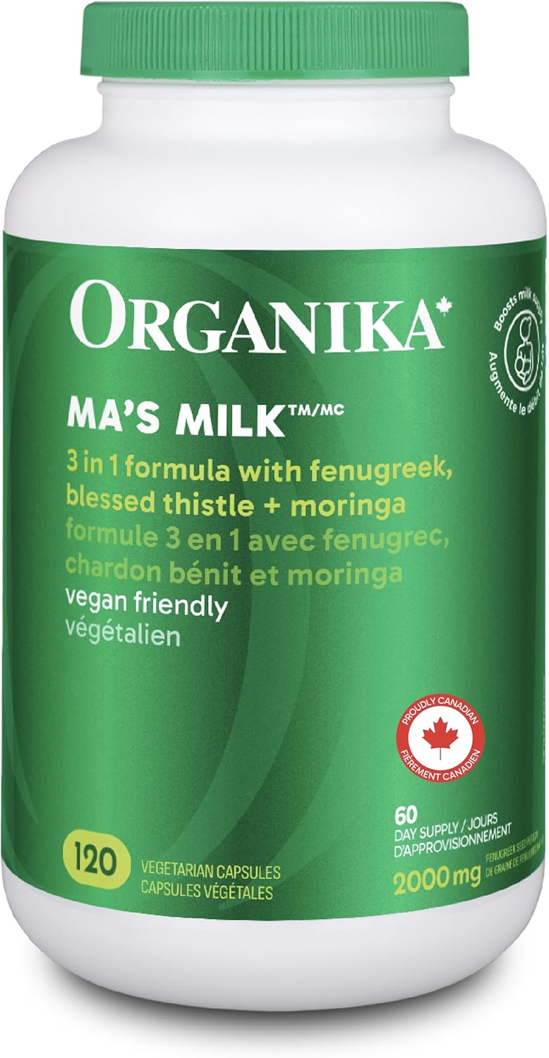 Organika 加拿大制造的 Ma's Milk - 支持母乳分泌 - 含有圣蓟、胡芦巴和辣木 - 120 粒素食胶囊