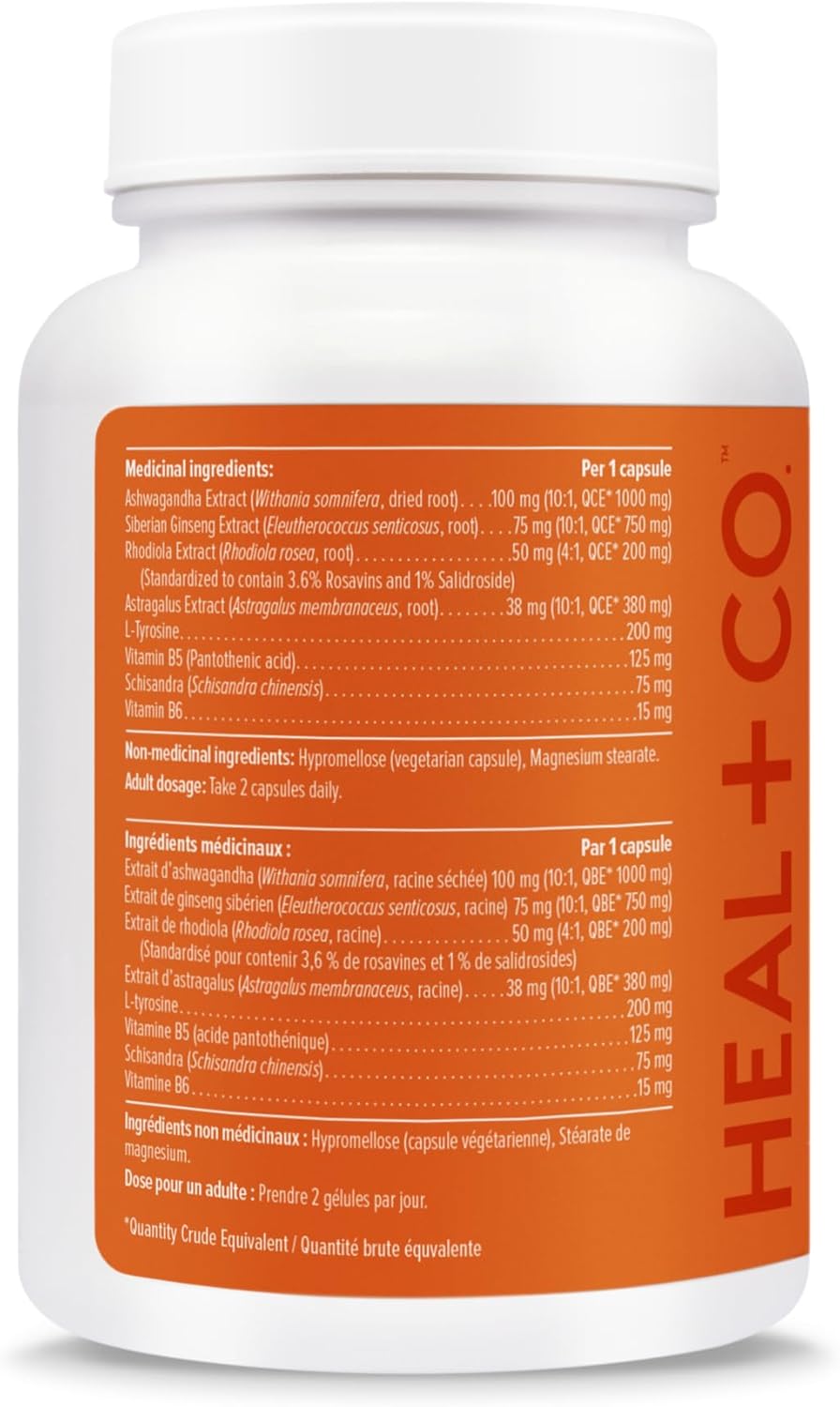 HEAL + CO. Energy Complex | 8 Active Ingredients Including Ashwagandha, Rhodiola + B Vitamins | Increase Energy + Fight Fatigue Supplement | 120 Capsules
