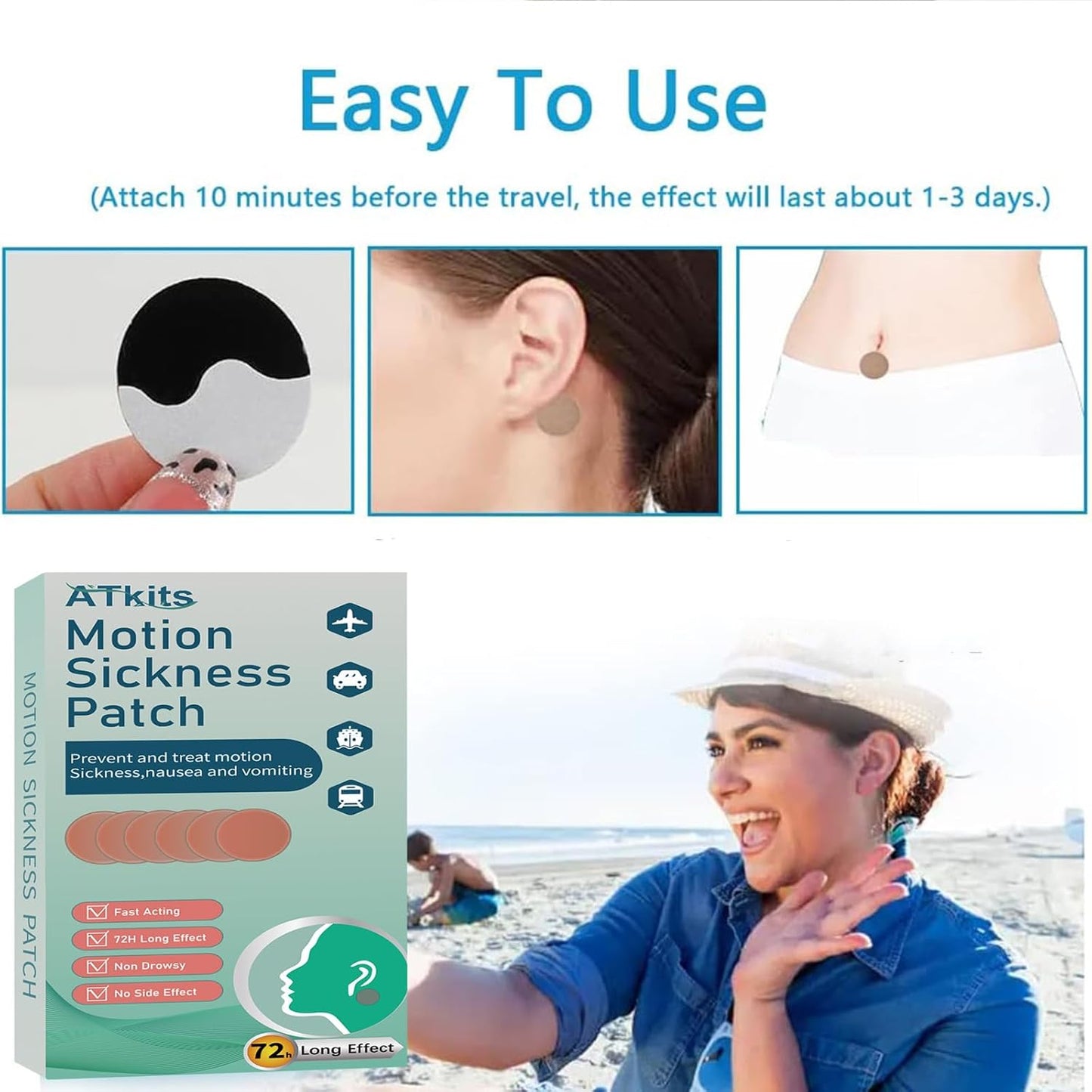 暈車貼、巡航暈船貼、噁心貼、無副作用，適用於汽車和乘船、輪船、巡航和飛機及其他交通工具（40 片）