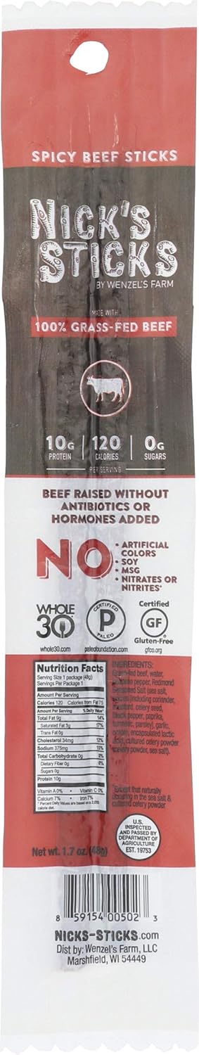Nick's Sticks 100-Percent Grass-Fed Beef Snack Sticks Spicy 48 Gram