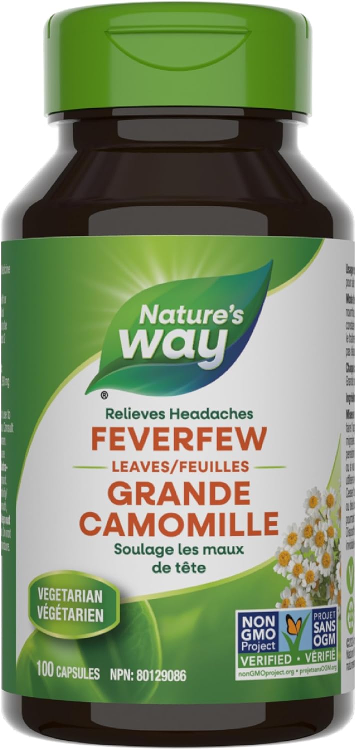 Nature's Way Feverfew Leaves, Helps Relieve Headaches, 380mg of Feverfew herb per capsule, 100 Vegetarian Capsules