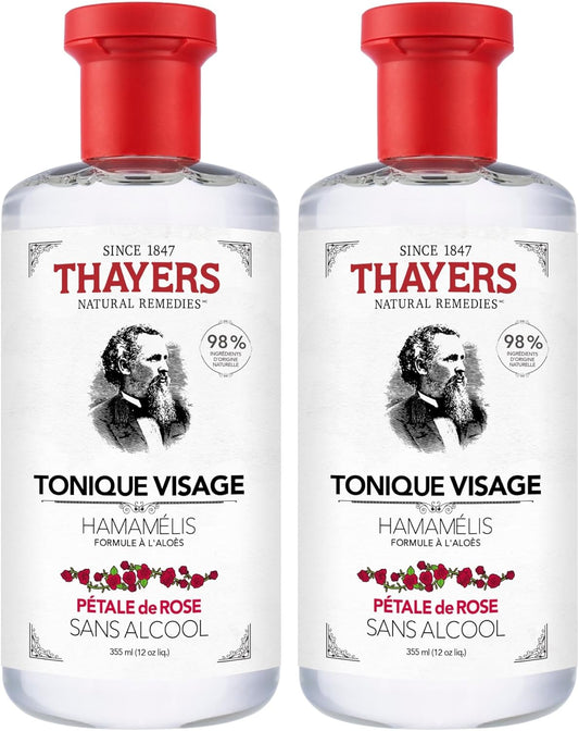 Thayers 無酒精玫瑰花瓣金縷梅臉部爽膚水，舒緩保濕，適合所有膚質，包括敏感肌膚，無酒精，超值雙包裝（2 x 355 毫升）
