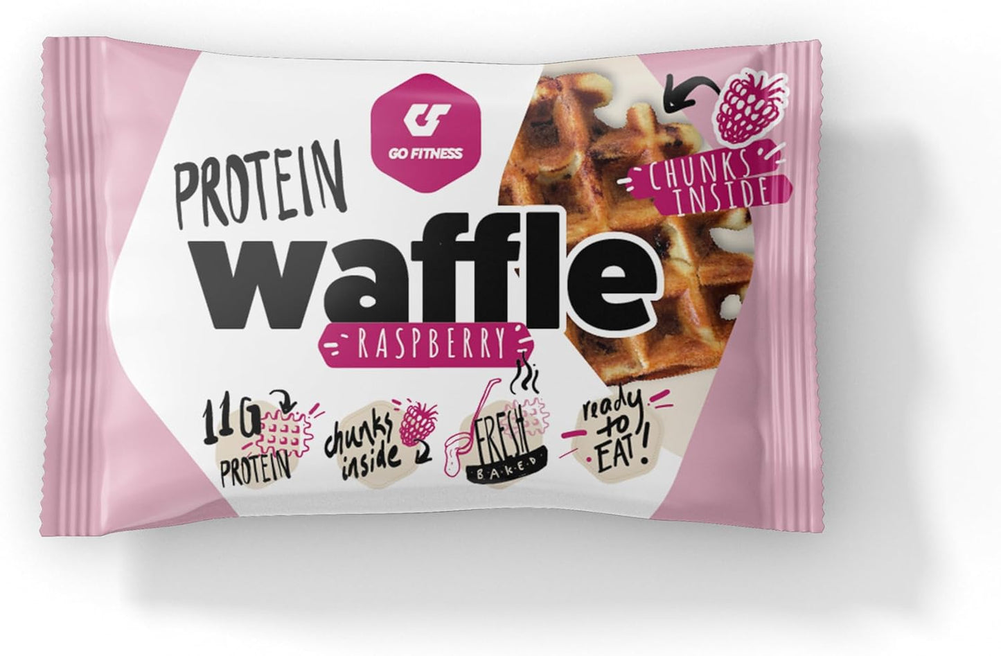 GoFitness 蛋白华夫饼 - 即食 - 覆盆子味 - 11 克蛋白质 - 12x50 克（12 包）