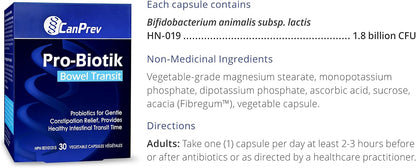 CanPrev - Pro-Biotik 肠道转运，30 粒素食胶囊，30 天用量 - 温和支持规律排便和消化平衡，益生菌可温和缓解便秘并保持健康的肠道转运时间