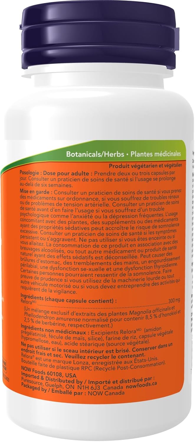 NOW Supplements, Relora 300 mg (a Blend of Plant Extracts from Magnolia officinalis and Phellodendron amurense), 60 Veg Capsules