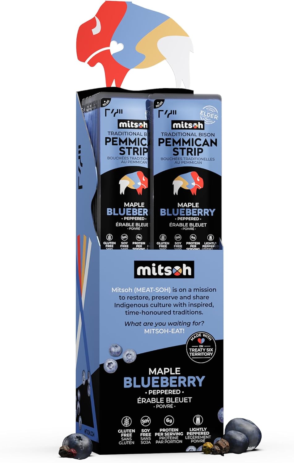 野牛藍莓肉乾零食 | 原住民超級食物 | 採用草飼野牛製成 | 加拿大原住民所有 | 高蛋白、無麩質、無大豆，4 包