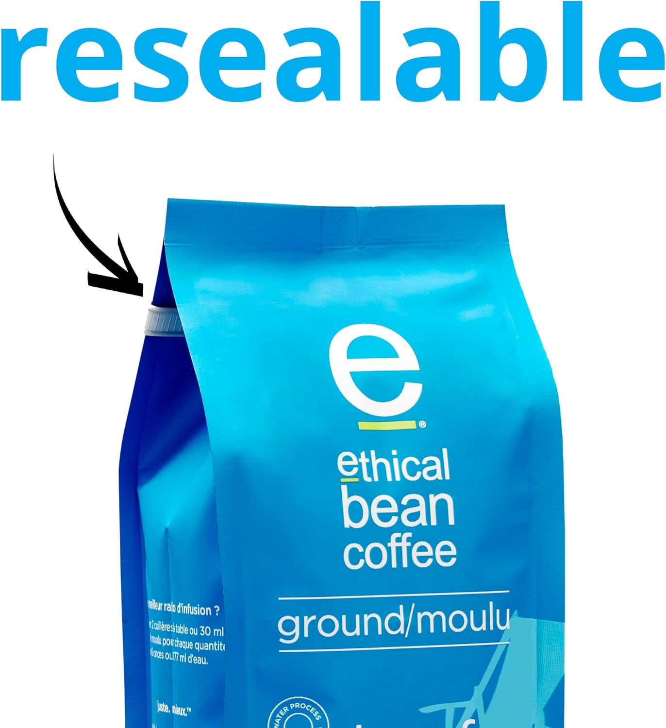 Ethical Bean Coffee 公平贸易有机咖啡，脱咖啡因深度烘焙，研磨咖啡 - 227克/袋