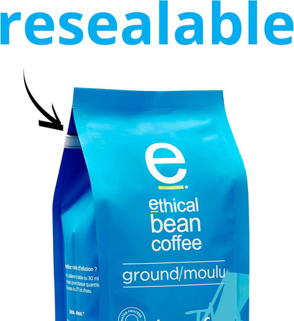Ethical Bean Coffee 公平贸易有机咖啡，脱咖啡因深度烘焙，研磨咖啡 - 227克/袋