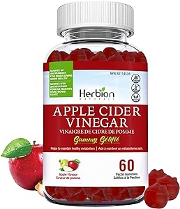 Herbion Naturals 蘋果醋軟糖，含葉酸、石榴、甜菜根和維生素 B12，是維持身體健康和新陳代謝的抗氧化劑來源，成人適用，60 粒果膠軟糖，蘋果味