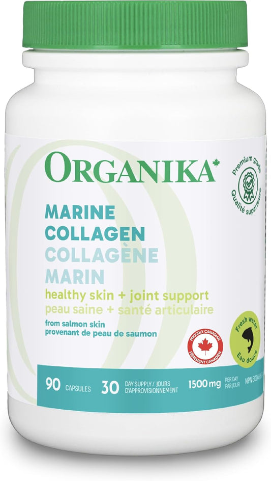 Organika 加拿大製造海洋膠原蛋白膠囊 - 鮭魚膠原蛋白 - 皮膚、頭髮和指甲支撐 - 優質採購 - 90 粒膠囊