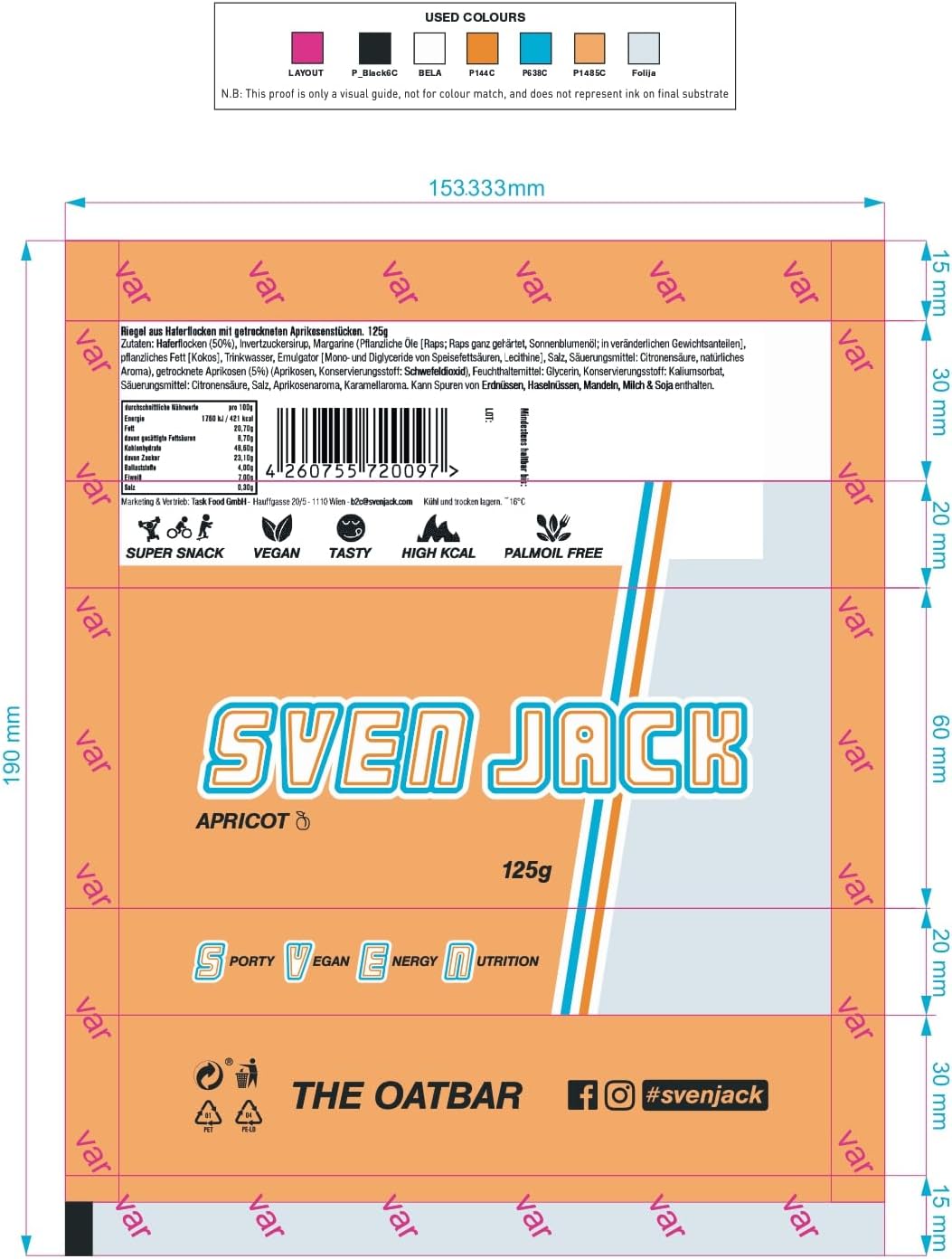 SvenJack Oat Bar Apricot - 24 × 125g - Vegan Oatmeal Energy Bar with Apricot, High‑Fibre, Low‑Sugar, Gluten‑Free Fruity Snack