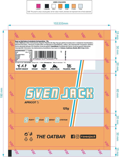 SvenJack Oat Bar Apricot - 24 × 125g - Vegan Oatmeal Energy Bar with Apricot, High‑Fibre, Low‑Sugar, Gluten‑Free Fruity Snack