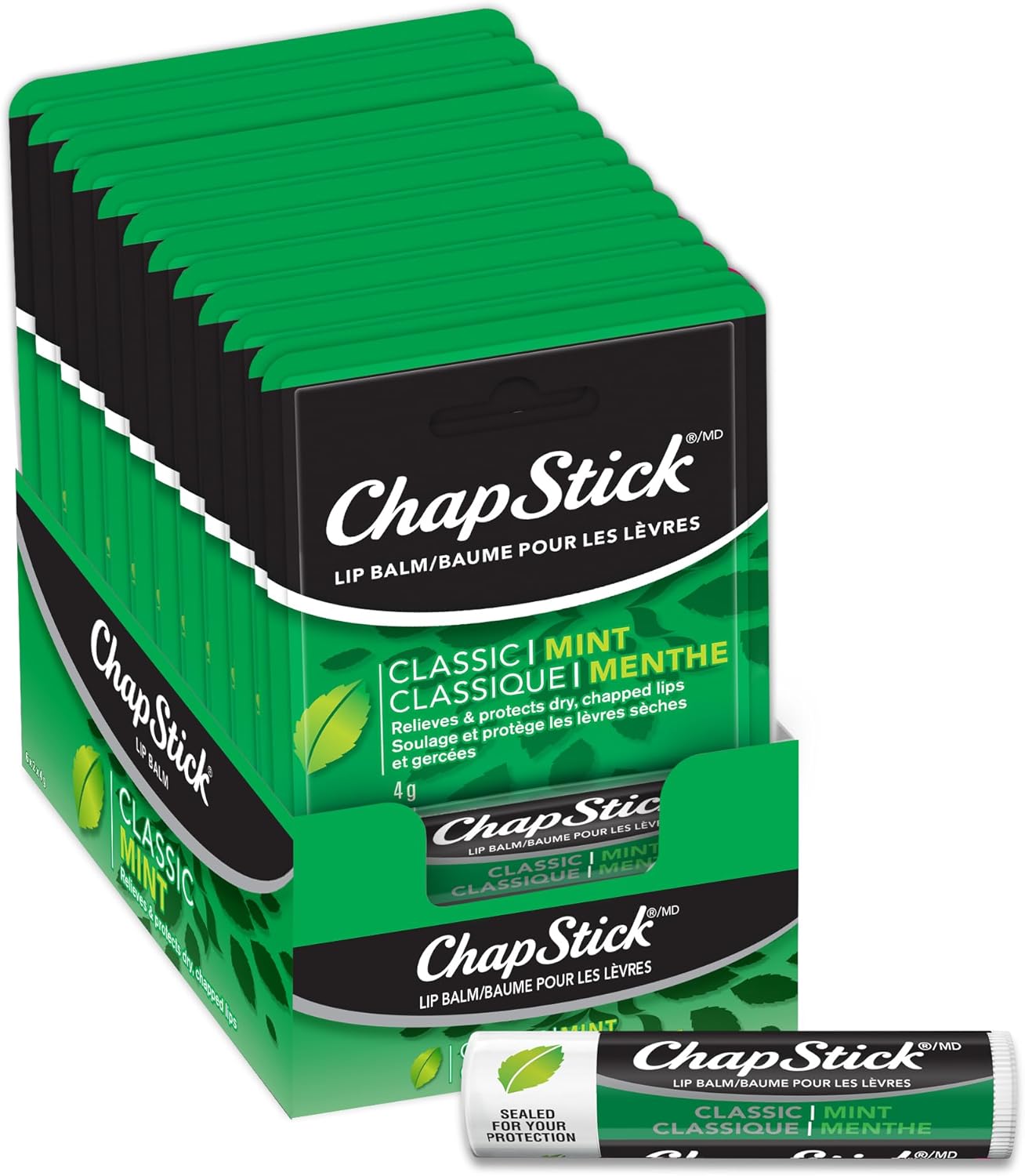 ChapStick Classic Lip Balm, Mint Flavour, Pack of 12