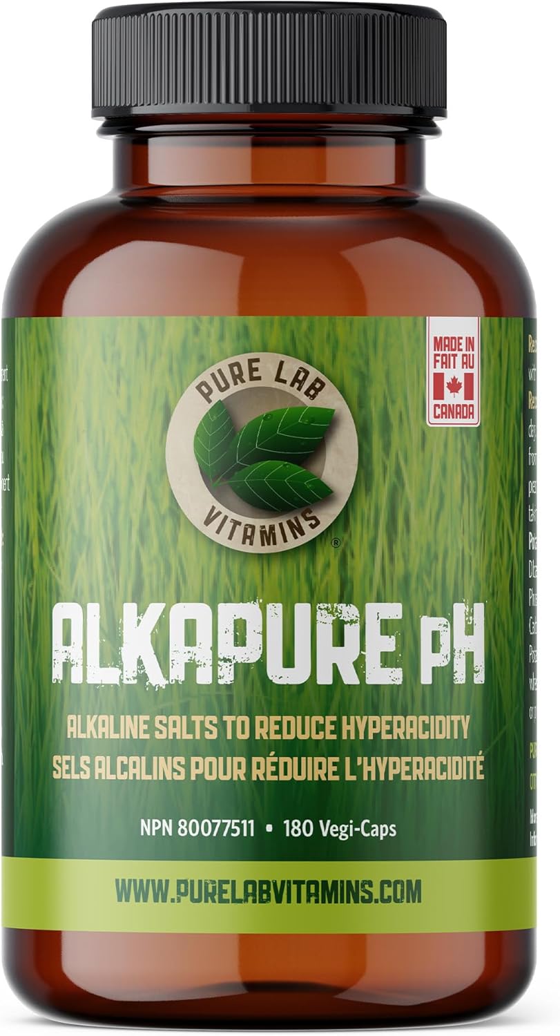 Pure Lab Vitamins - Alkapure pH -180 Vegetarian Caps - Balanced Alkaline Salts Antacid Supplement - Sodium, Potassium. Magnesium, Bicarbonate, Phosphate - Improve Body pH, Digestion Support, Calcium free
