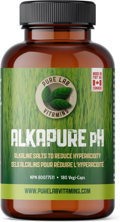 Pure Lab Vitamins - Alkapure pH -180 Vegetarian Caps - Balanced Alkaline Salts Antacid Supplement - Sodium, Potassium. Magnesium, Bicarbonate, Phosphate - Improve Body pH, Digestion Support, Calcium free
