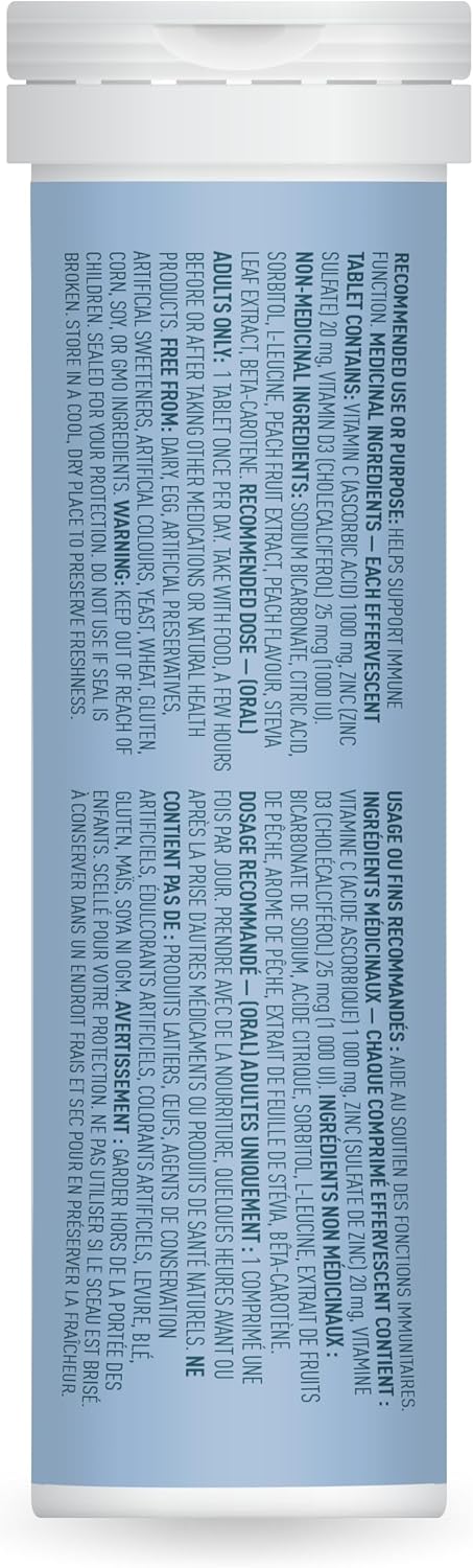 Organika Instant C、D、鋅泡騰片 - 桃子味 - 免疫支持 - 單管 x 10 片