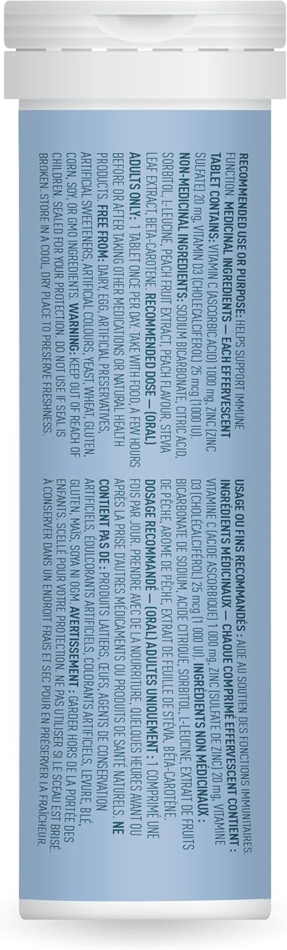 Organika Instant C、D、鋅泡騰片 - 桃子味 - 免疫支持 - 單管 x 10 片