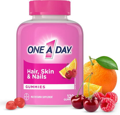 One A Day Multi+ 頭髮、皮膚和指甲複合維生素軟糖 - 每日補充維生素，支持健康的頭髮、皮膚和指甲，含生物素、維生素 A、C、E 和鋅，男女適用，120 粒軟糖