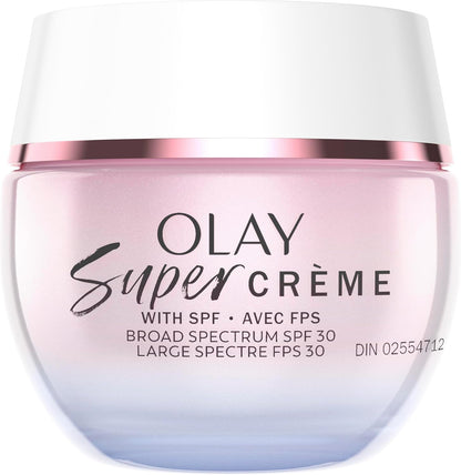 Olay Super Cream with Sunscreen SPF 30, Ultra Lightweight Face Moisturizer with Vitamin C, Hyaluronic Acid, Niacinamide, Vitamin E, and Collagen Peptide, 50 mL