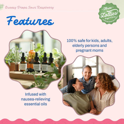 Queazy Drops – Raspberry Flavor | 21 Drops | Drug-Free Nausea Relief for Motion Sickness, Chemo & More | Gluten-Free