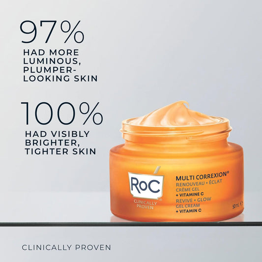 RoC Multi Correxion® Revive + Glow 10% Vitamin C Blend Face Moisturizer, Anti-Aging Gel Cream for Instant Glow, Hypo-Allegenic & Oil-Free Skin Care, 50ML